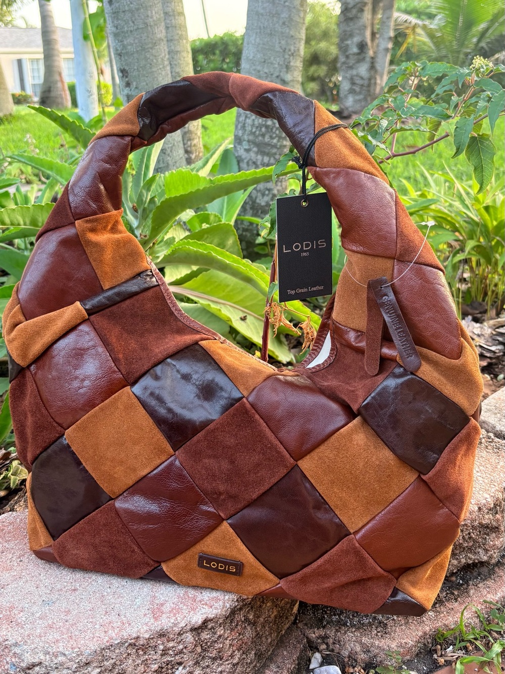 Lodis Patchwork Leather & Suede Shoulder Bag in Brown & Tan - Picture 3 of 14